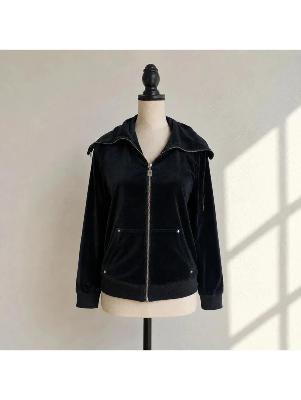 Michael Kors Black Velour Zip Up Hoodie Jacket Y2K Size M